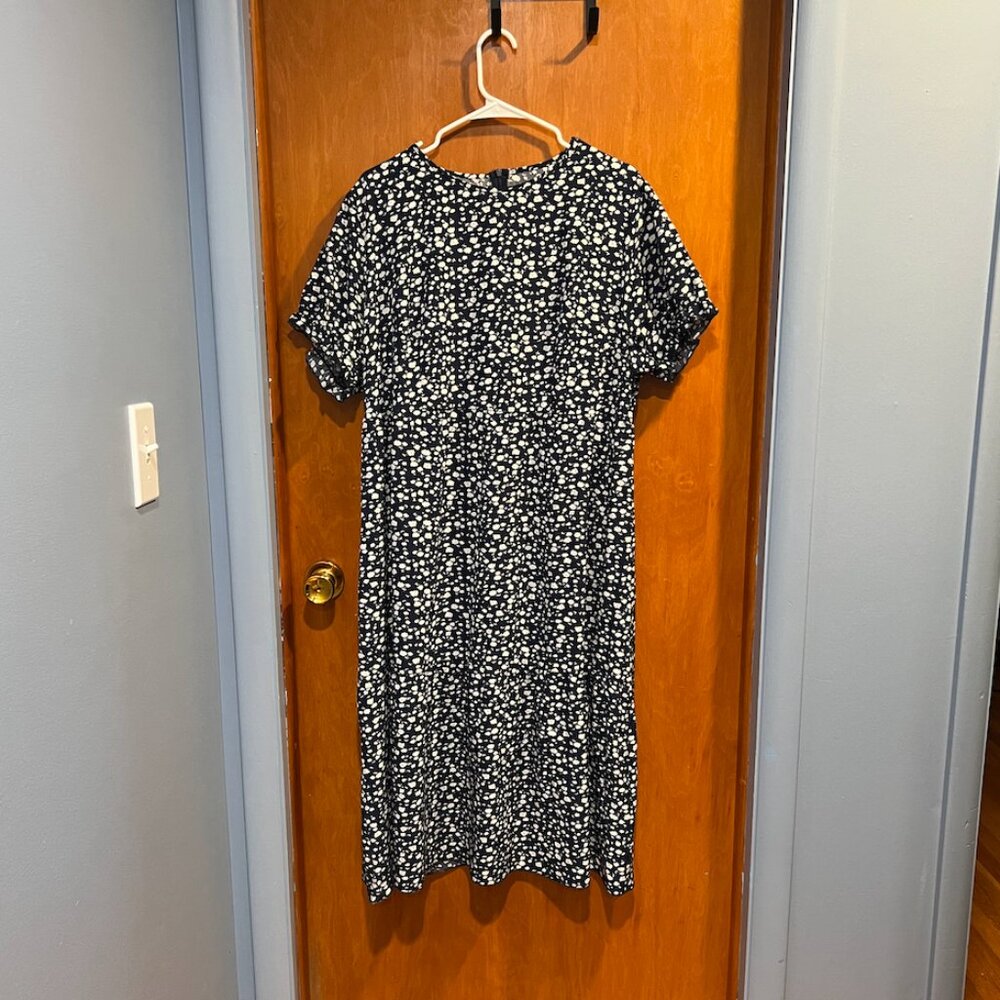 Navy Blue Floral Midi Dress – Fits Size 16